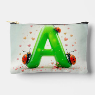 Cute Ladybugs on Green Alphabet Letter A Accessory Pouch