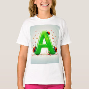 Cute Ladybugs on Green Alphabet Letter A T-Shirt