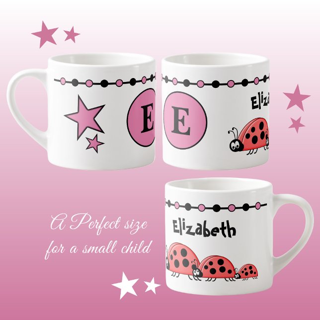 Cute ladybugs pink black with stars child's espresso cup (Creator Uploaded)