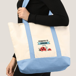 Cute ladybugs promoted to grandma blue tote bag