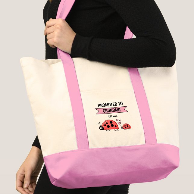 Cute ladybugs promoted to grandma pink tote bag (Creator Uploaded)