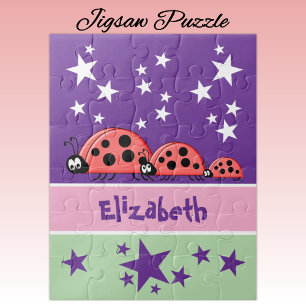 Cute ladybugs stars name purple kids jigsaw puzzle