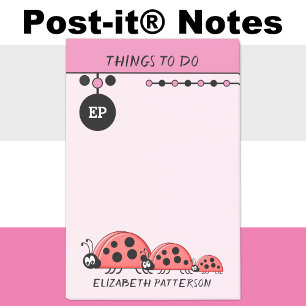Cute ladybugs things to do name kids pink post-it notes