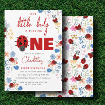 Cute Ladybugs Wildflowers 1st First Birthday Party