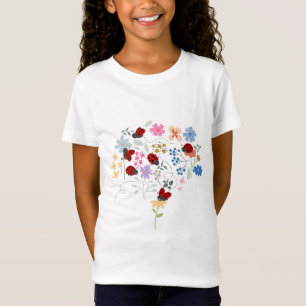 Cute Ladybugs Wildflowers Whimsical Floral Girl T-Shirt