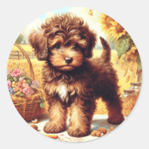 Cute Lagotto Romagnolo Painting Classic Round Sticker