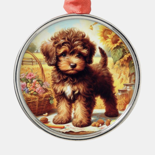 Cute Lagotto Romagnolo Painting Metal Tree Decoration (Front)