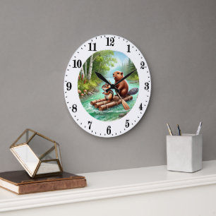Cute lake house mixed animals beaver chipmunk large clock
