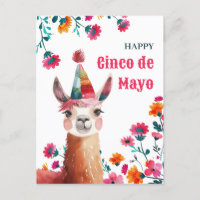 Cute Lama with Fuchsia Flowers Happy Cinco de Mayo