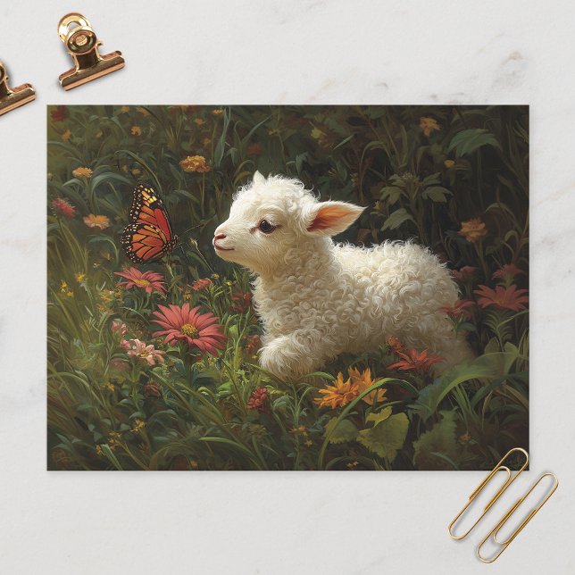 Cute Lamb and Butterfly Art Postcard (Creator Uploaded)