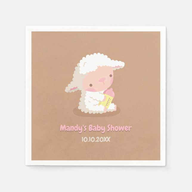 Cute Lamb and Milk Bottle Baby Shower Supplies Napkin (Front)