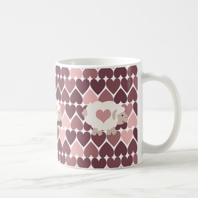 Cute lamb and pink hearts coffee mug (Right)