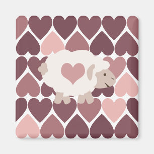 Cute lamb and pink hearts magnet