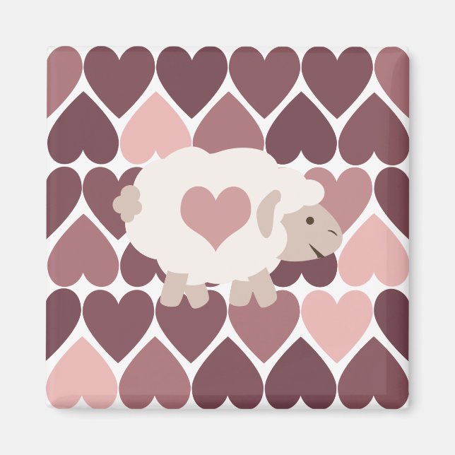 Cute lamb and pink hearts magnet (Front)