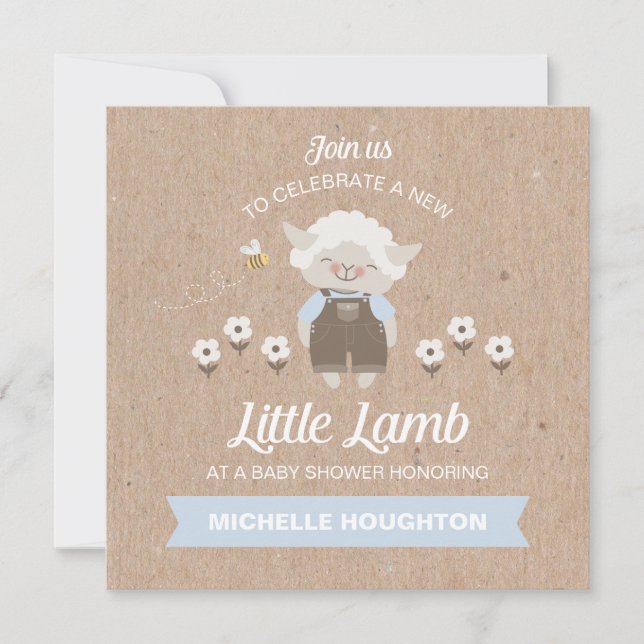 Cute Lamb Baby Boy Shower Invitation (Front)