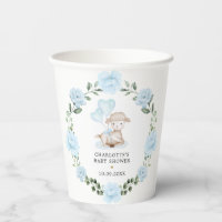 Cute Lamb Baby Sheep Blue Floral Greenery Wreath
