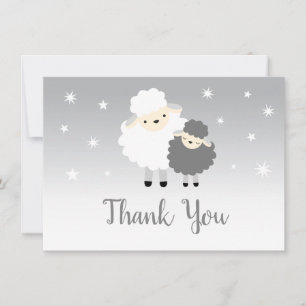 Cute Lamb Baby Shower Grey & White Thank You Card