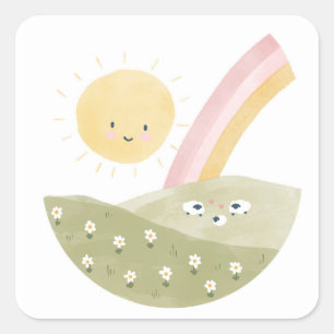 Cute Lamb Baby Shower Party Decor Square Sticker
