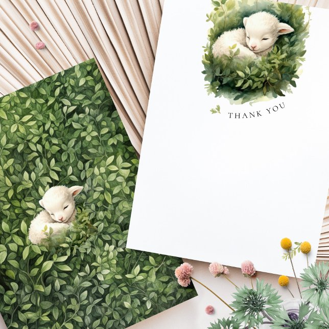 Cute Lamb Baby Shower Watercolor Thank You Cards (Creator Uploaded)