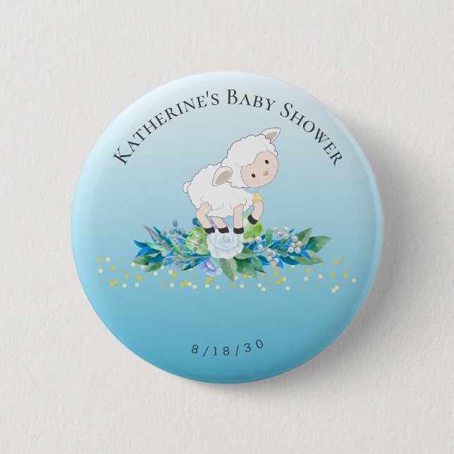 Cute Lamb Blue Floral Boy Baby  6 Cm Round Badge (Front)