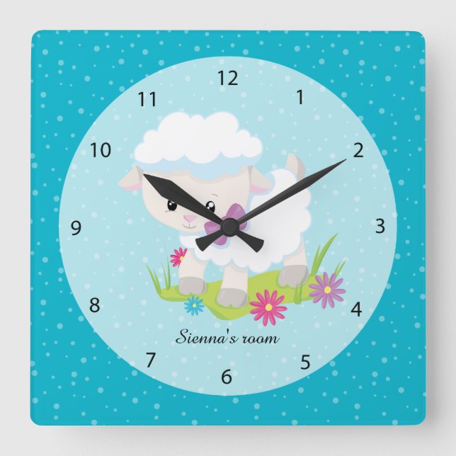 Cute lamb * choose background colour square wall clock (Front)