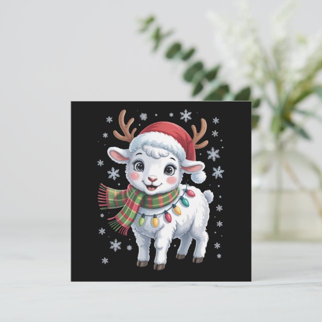 Cute Lamb Christmas Funny Animal Lover Farmer  Holiday Card (Standing Front)