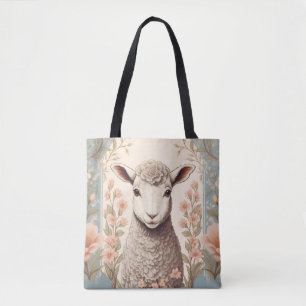 Cute Lamb Delicate Pastel Floral Tote Bag