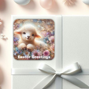 Cute Lamb Easter Greetings Floral Sticker