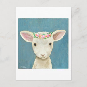 Cute Lamb Flower Crown Postcard Adorable Lamb Card