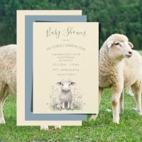 Cute Lamb Flowers Yellow Baby Shower
