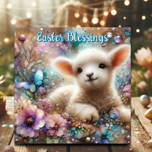 Cute Lamb Jesus Resurrection Easter Blessing   Holiday Card