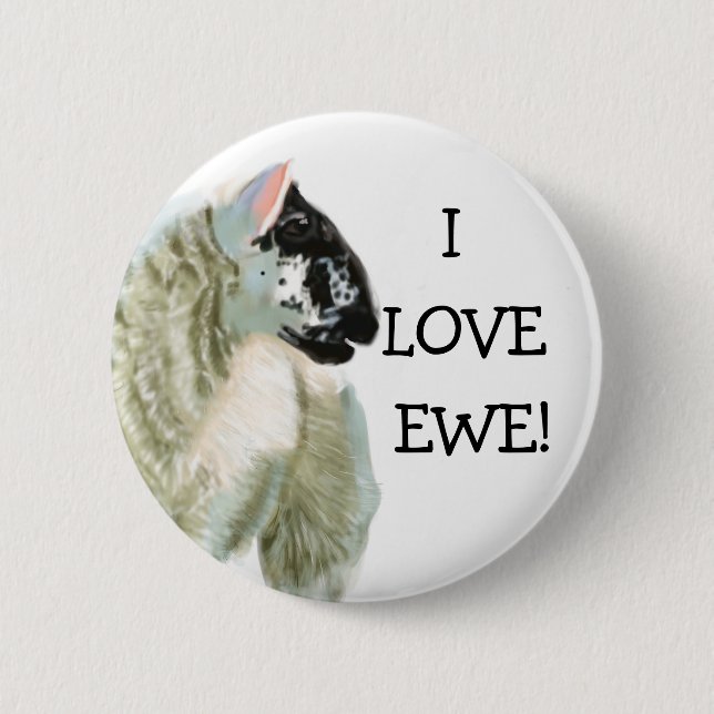 Cute Lamb Loves Ewe 6 Cm Round Badge (Front)