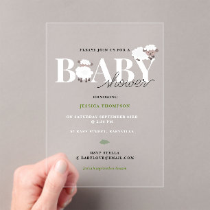 Cute Lamb Modern Cute Farm Animals Baby Shower Acrylic Invitations