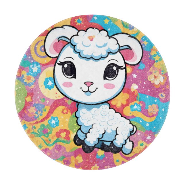 Cute lamb on a colourful background cutting board (Front)