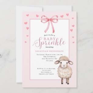 Cute Lamb Pink Bow Baby Sprinkle Shower  Invitation