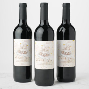 Cute Lamb Pink Dust stars Baby Sheep Shower Favour Wine Label