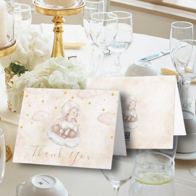 Cute Lamb Pinky Dust stars Baby Shower Thank You Card (Creator Uploaded)