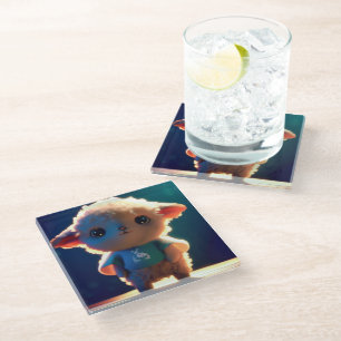 Cute lamb with a t-shirt glass coaster