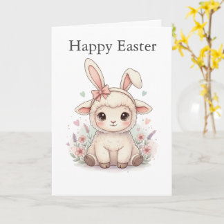 Cute Lamb with Bunny Ears Pastel colors Easter Card