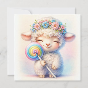 Cute Lamb with Lollipop - Whimsical Nursery Invitation