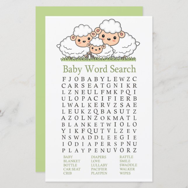Cute lambs Baby Shower Word Search Game (Front/Back)