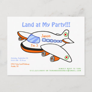 Cute Land at My Party Aeroplane Invitation Postcar Postcard
