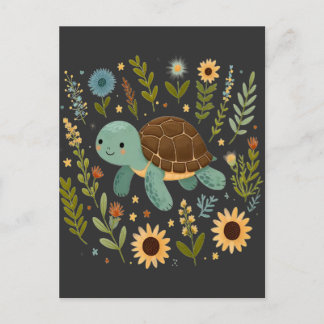 Cute Land turtle Wildflower Summer Graphic Postcard
