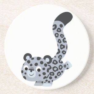 Cute Landing Cartoon Snow Leopard Coaster