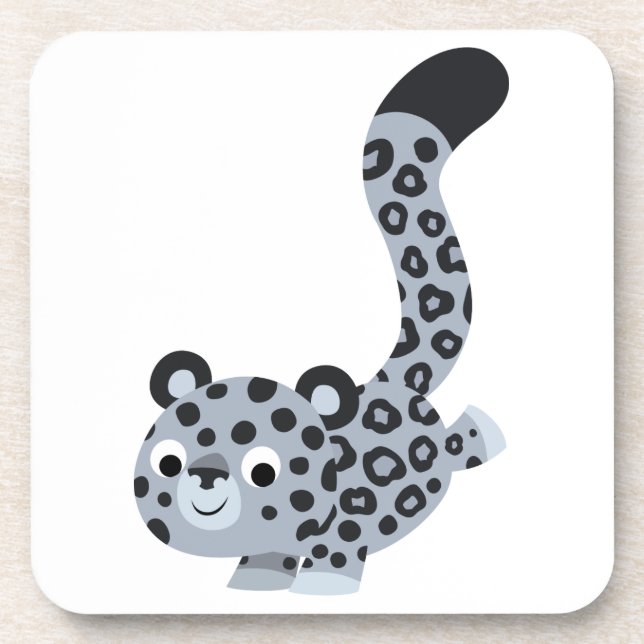 Cute Landing Cartoon Snow Leopard Coasters Set (Front)