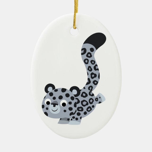 Cute Landing Cartoon Snow Leopard Ornament (Front)