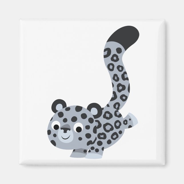Cute Landing Snow Leopard Magnet (Front)