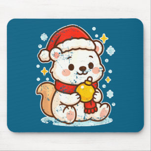 Cute Lar Bear Winter With Santa Hat  Mouse Pad