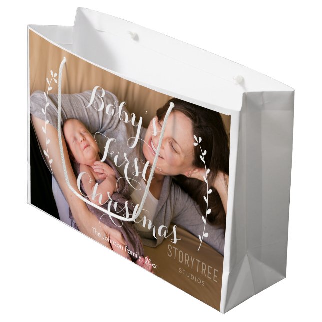 Cute Large Baby's First Christmas Gift Bag (Front Angled)