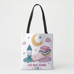 Cute Late Night Reading Club Moon and Books  Tote Bag